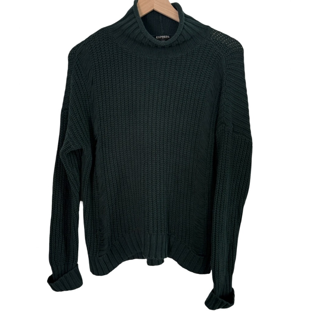 Express Chunky Knit Mock Neck Sweater –‎ Dark Green